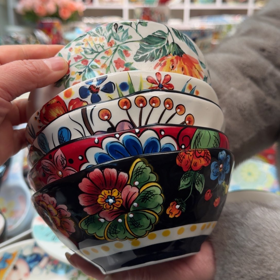 陶瓷6英寸斗笠饭碗5只，看图各一色