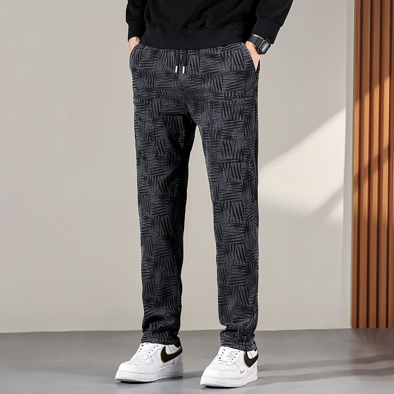 秋冬款大口袋休闲长裤男2025新款抓痕提花直筒裤男厚款百搭小脚裤