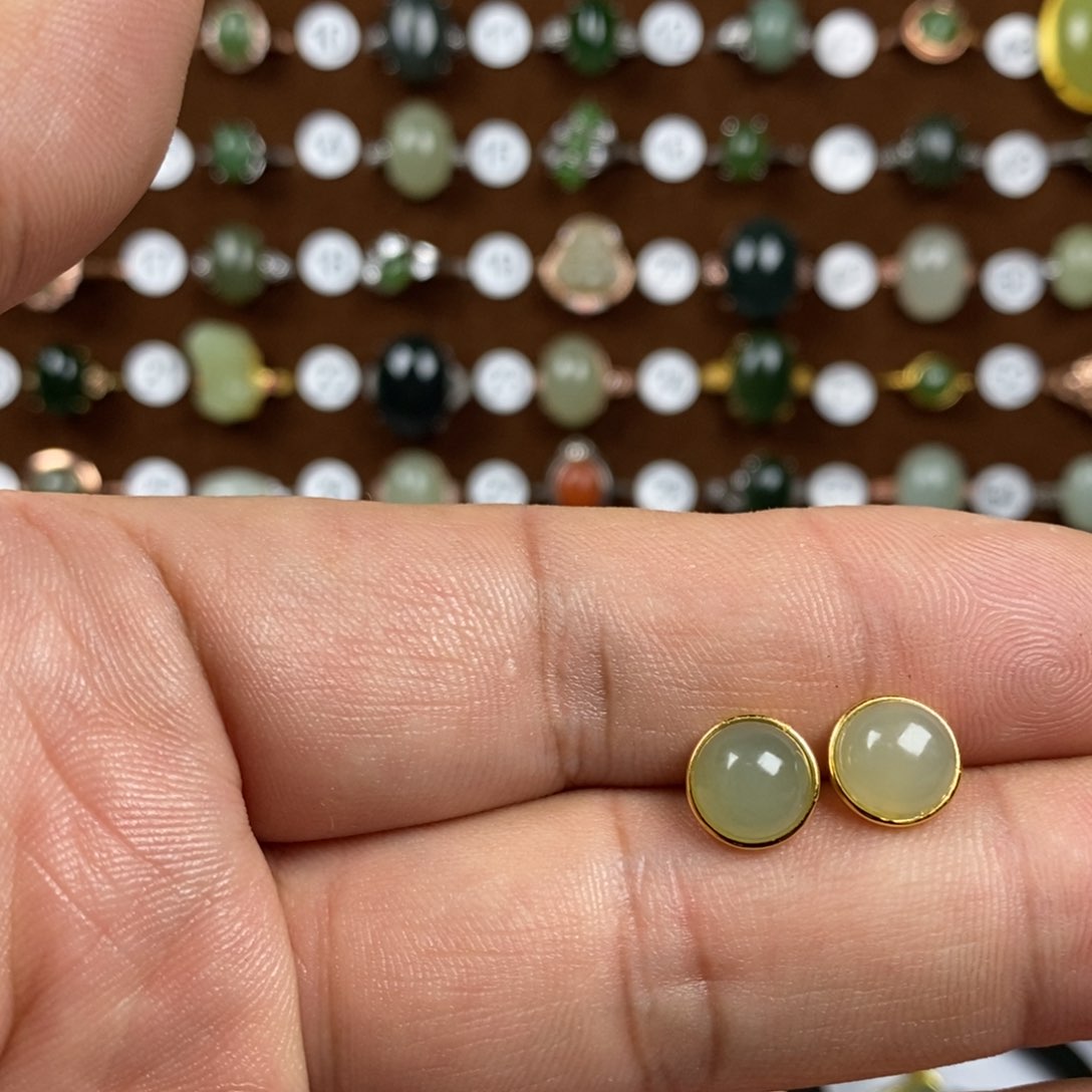 和田玉（青白玉）戒指银S925镀金镶嵌