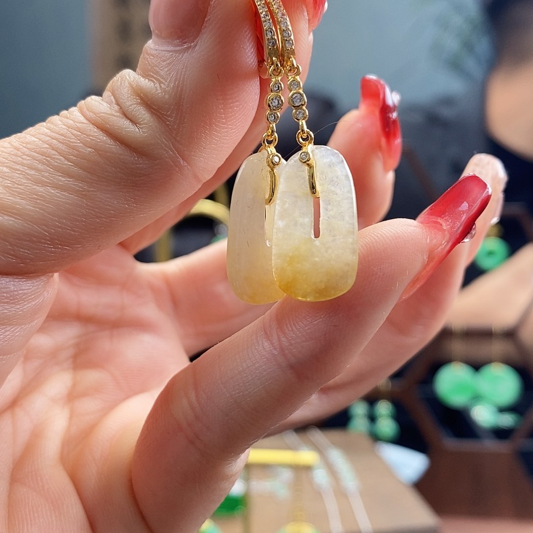 翡翠耳饰银S925镶嵌翡翠
