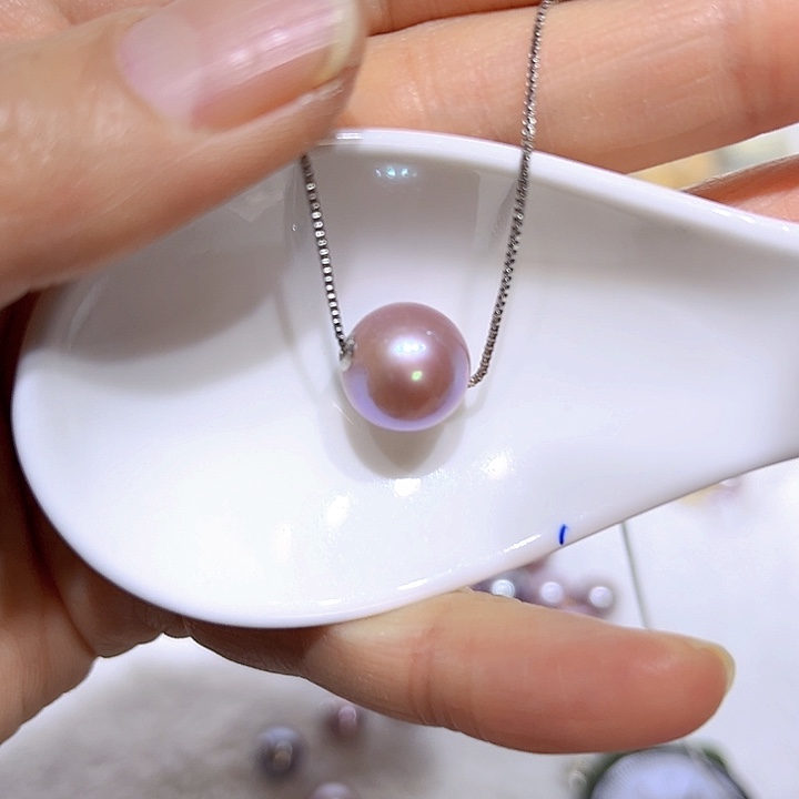 淡水珍珠紫珠路路通吊坠银色贴片银S925镶嵌