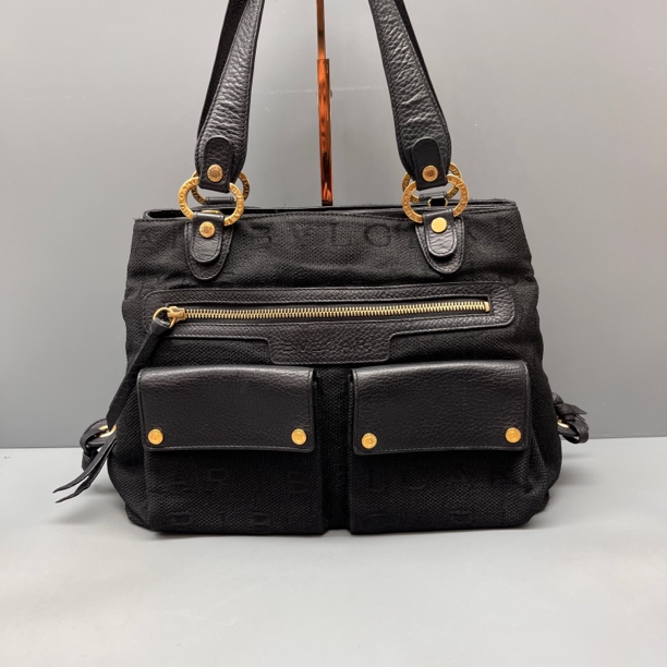 90新 BVLGARI/宝格丽 黑色帆布拼皮单肩包 尺寸32*22 SV18683