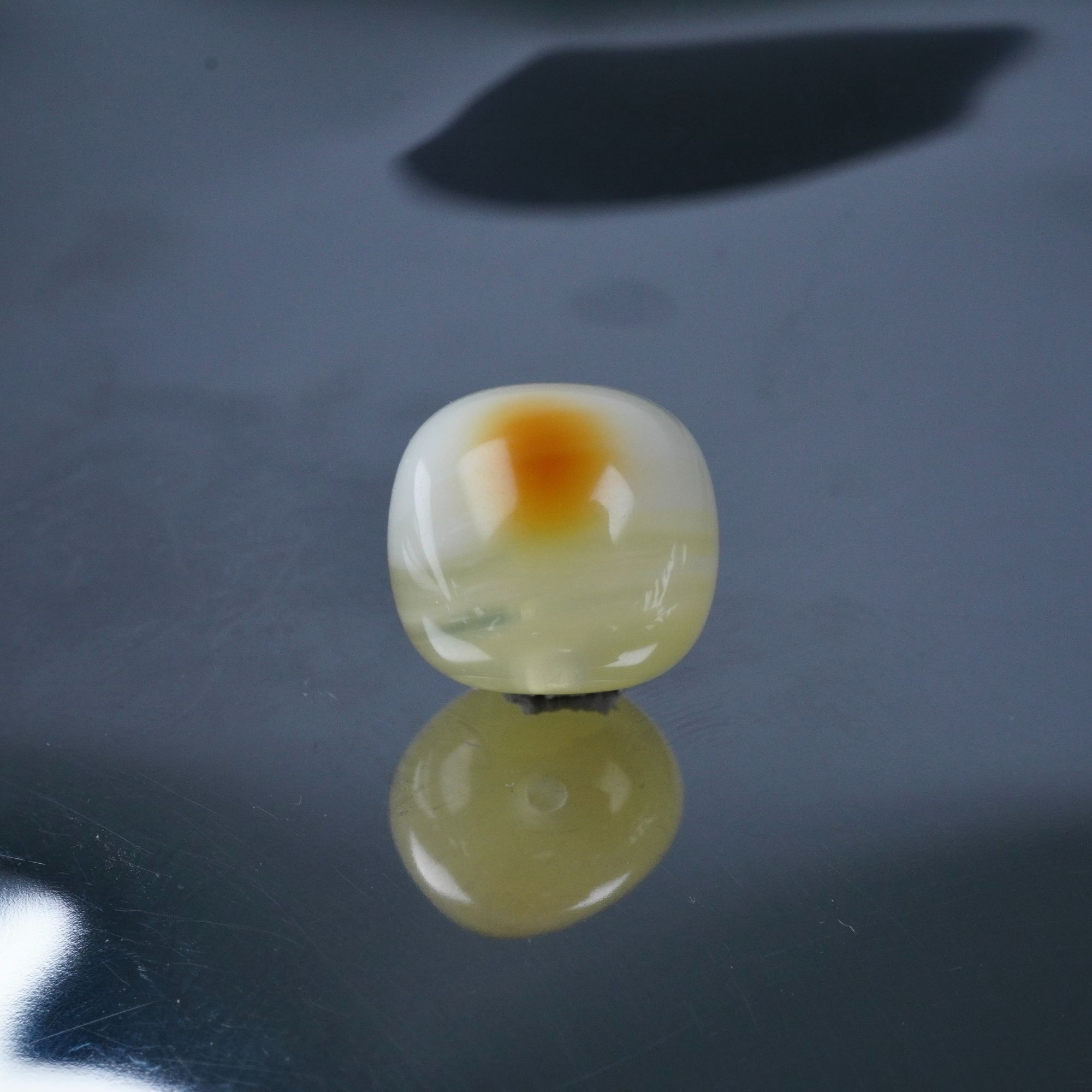 11.9*11mm“冬日暖阳”金白拉丝纹老型单珠天然琥珀蜜蜡文玩配饰