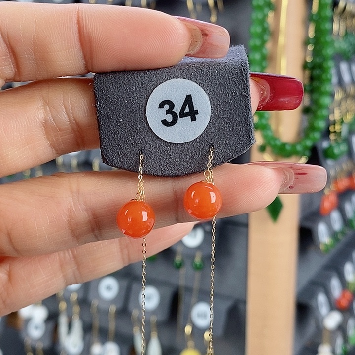 南红玛瑙耳饰18K金镶嵌