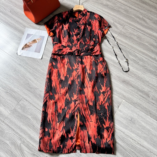 红姐严选立领烧花佳丽纱腰身连衣裙31730