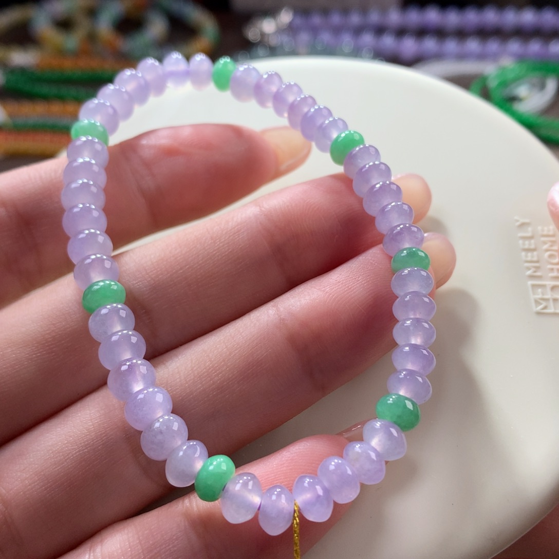 翡翠手链未镶嵌翡翠冰冰紫底算盘珠卡6+