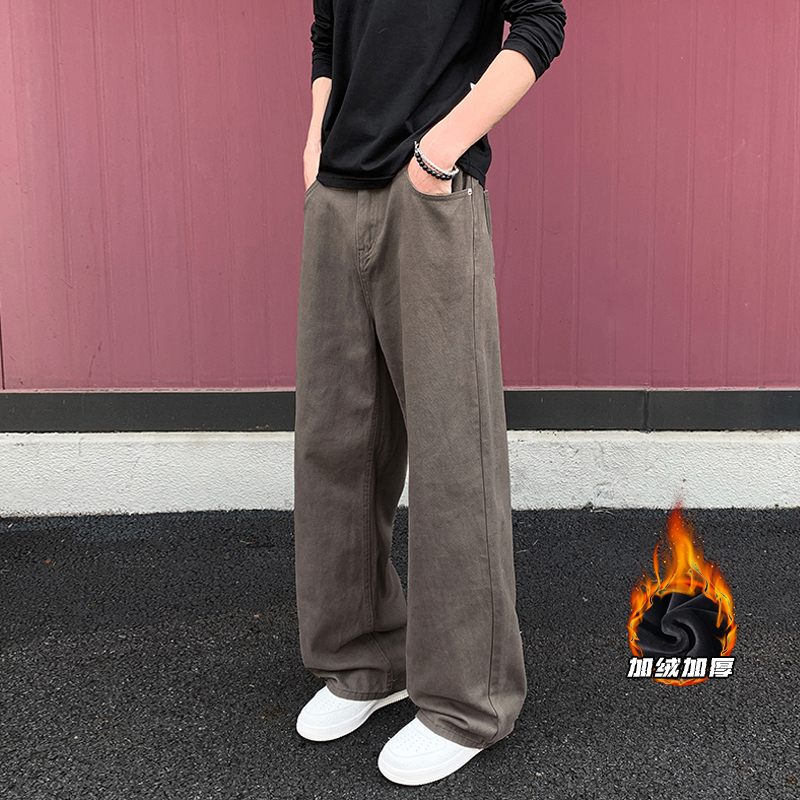 秋冬季直筒美拉德牛仔裤宽松阔腿休闲裤男女高街潮流复古百搭长裤