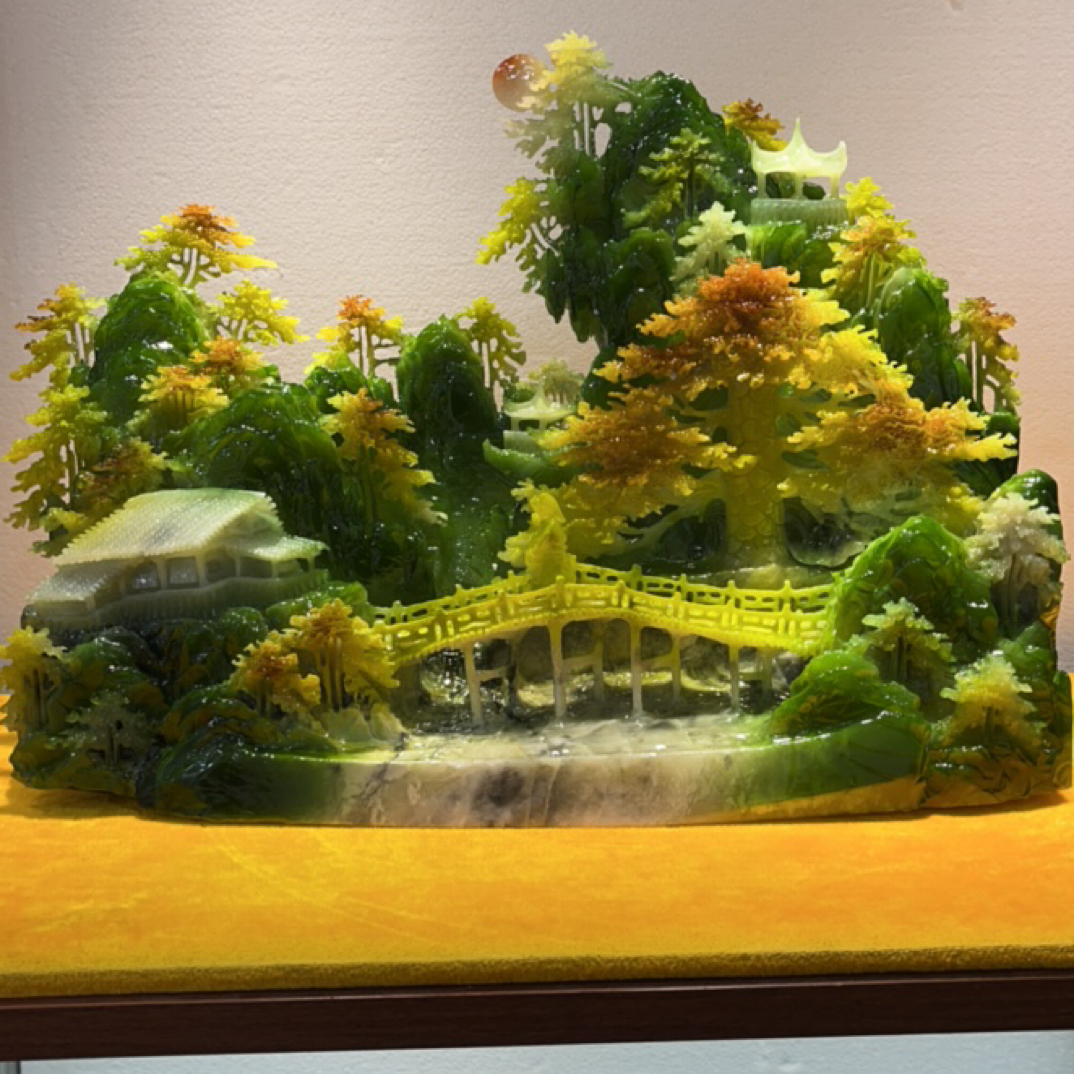 玉石雕刻创意山水花鸟适用于书房电视柜玄关