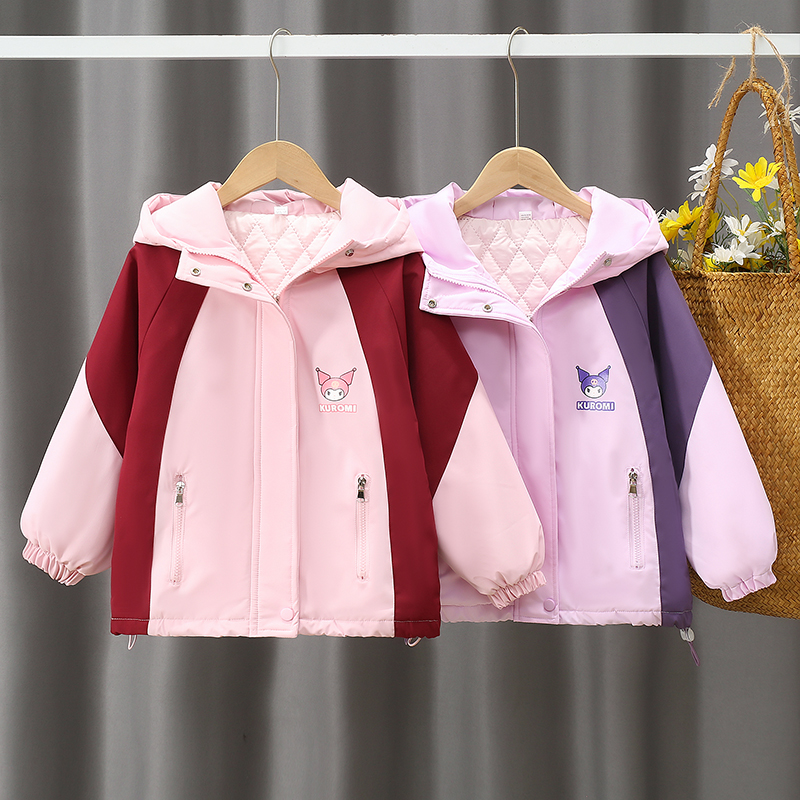 2025新款女童夹棉冲锋衣外套秋冬季洋气儿童加厚风衣中大童装上衣