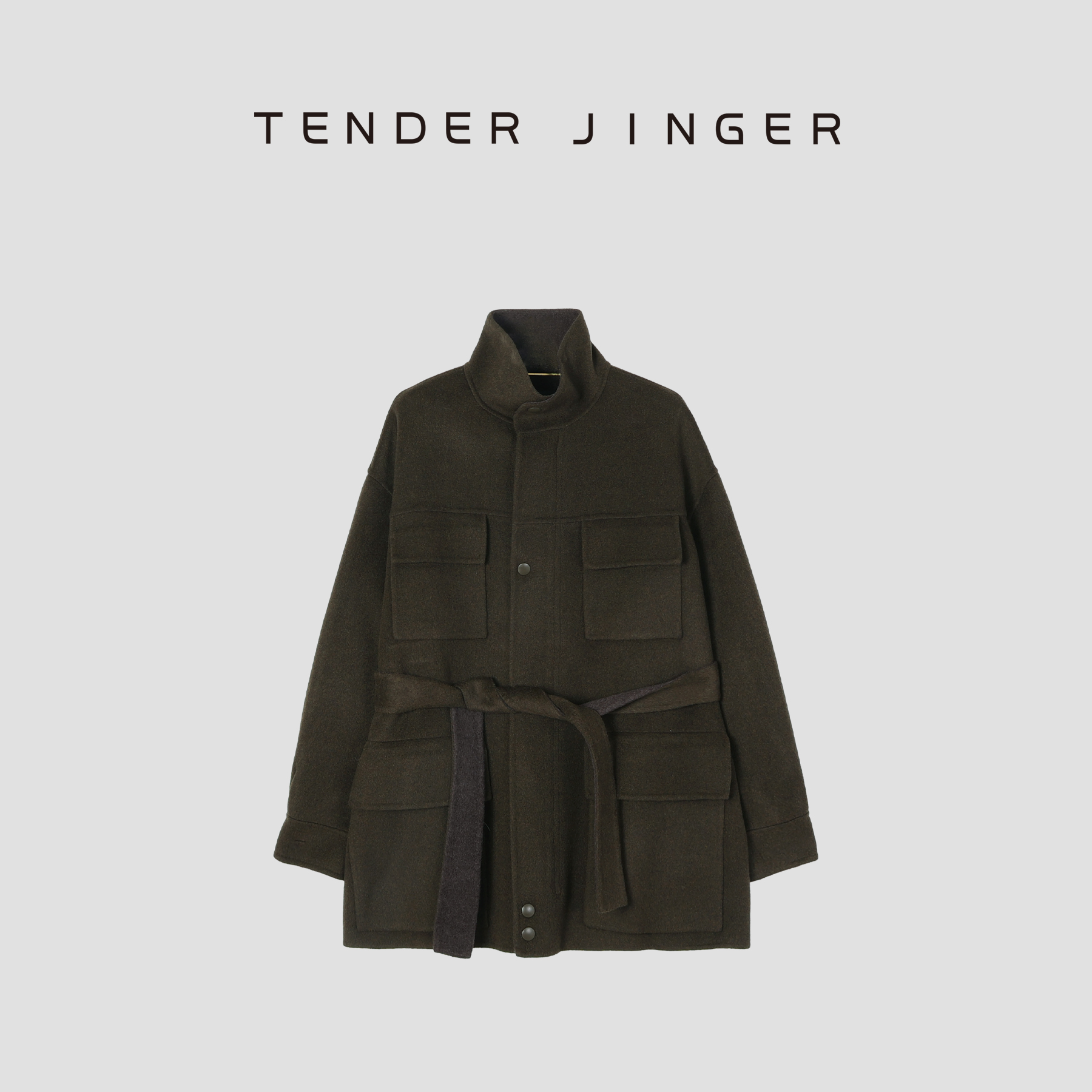 Tender Jinger【黑标】女士立领一手长羊毛混纺大衣外套T44ERF316E