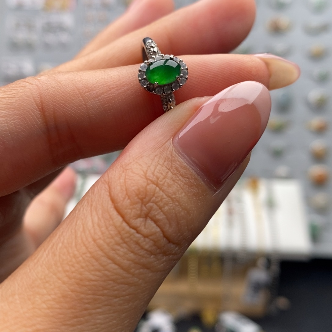 翡翠银S925镶嵌戒指天然翡翠