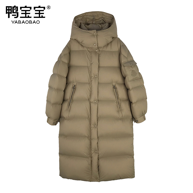 24年新款时尚女款连帽冬季加厚保暖韩版过膝长款羽绒服