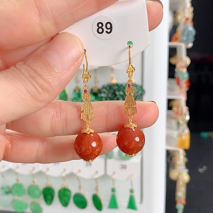 翡翠耳饰银S925镶嵌翡翠