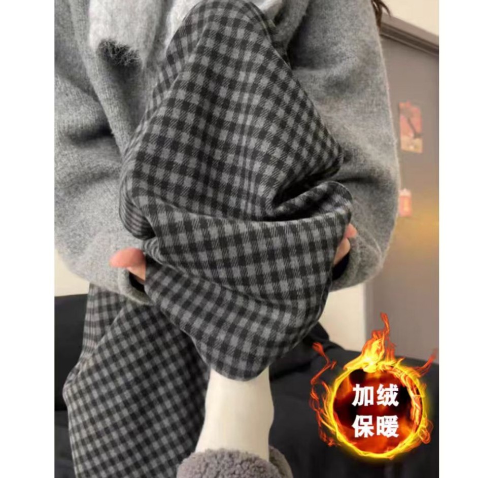 A03格子阔腿裤韩版百搭加绒