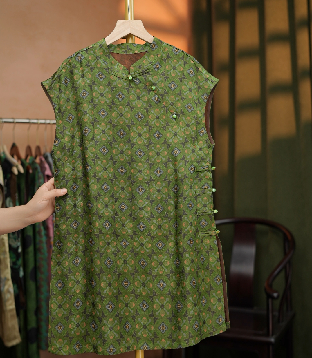 {四合如意}网红显瘦上衣旗袍裙奥黛背心裙中长款无袖女士国风新款