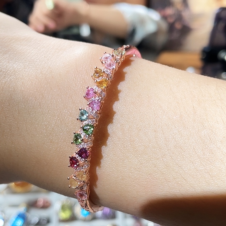 碧玺手镯银S925镶嵌巴西老矿