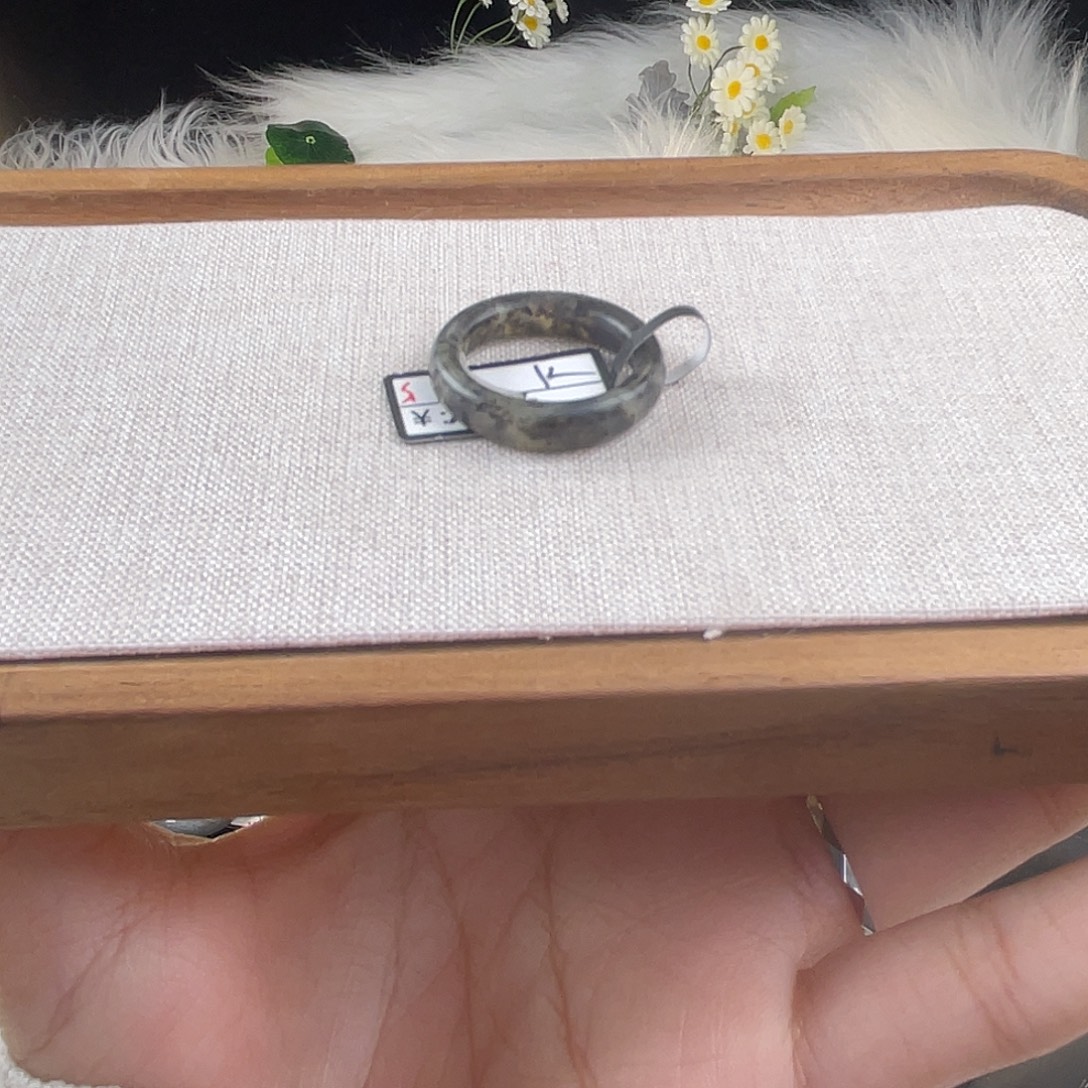 和田玉未镶嵌戒指U11青花细条19.3mm