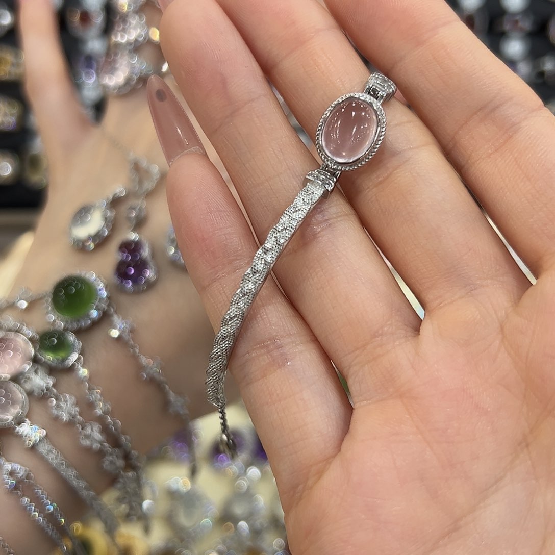 岫玉银S925镶嵌戒指风*