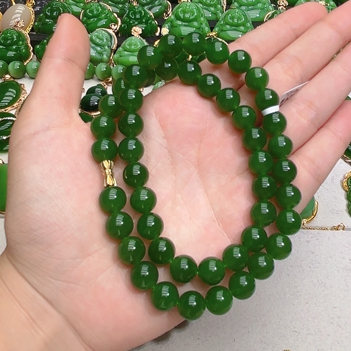 和田玉（碧玉）项链18K金镶嵌