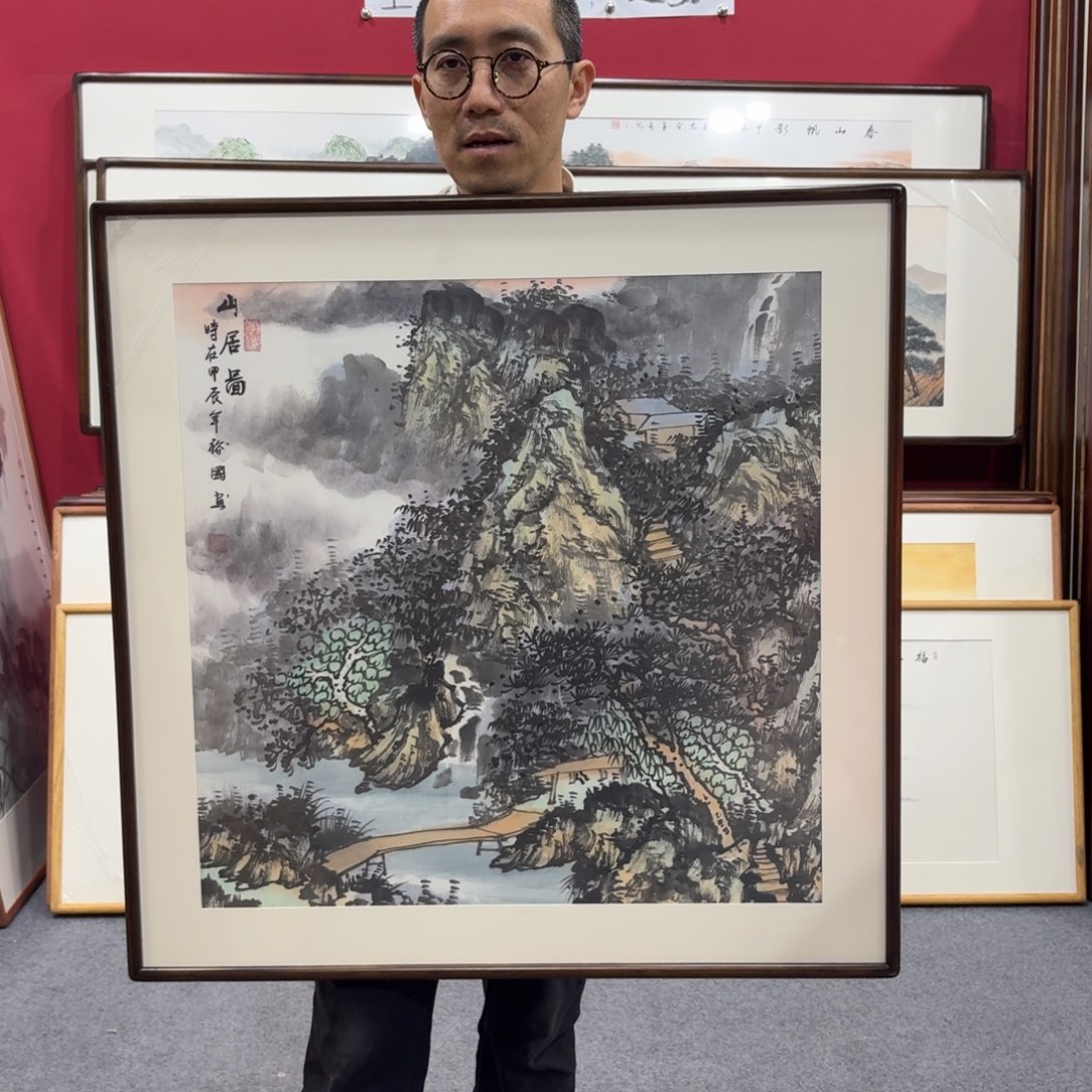 国画带框绘画80/80尺寸