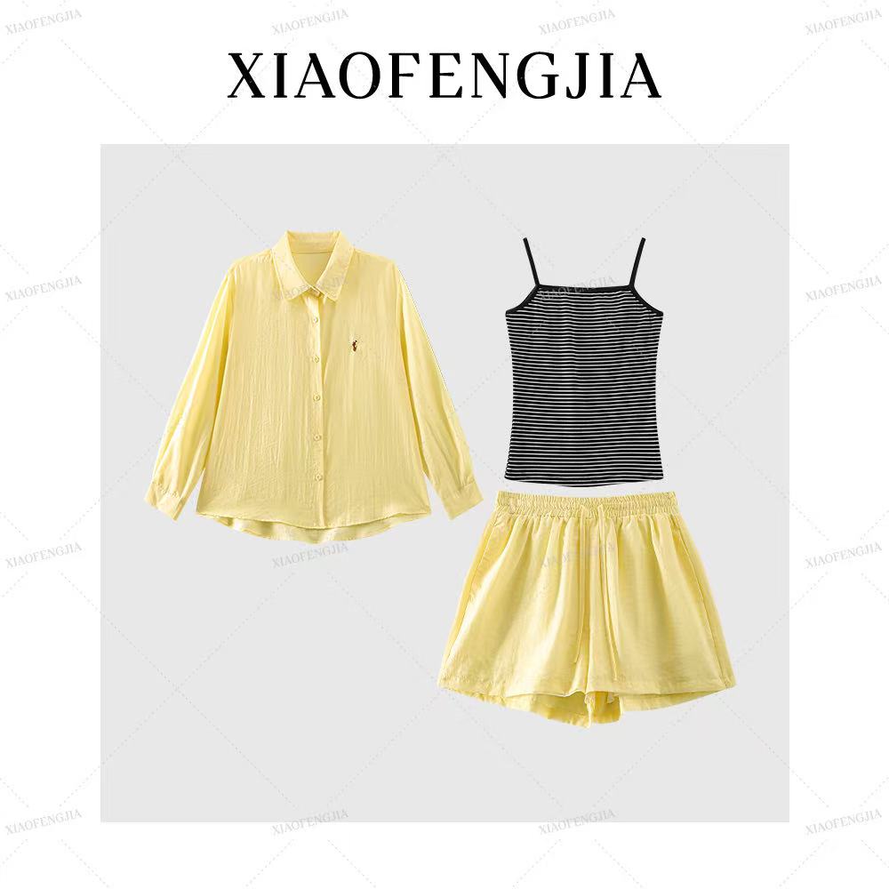 2025夏季新款【四季青小封家轻奢】时尚减龄系带上衣休闲套装6237