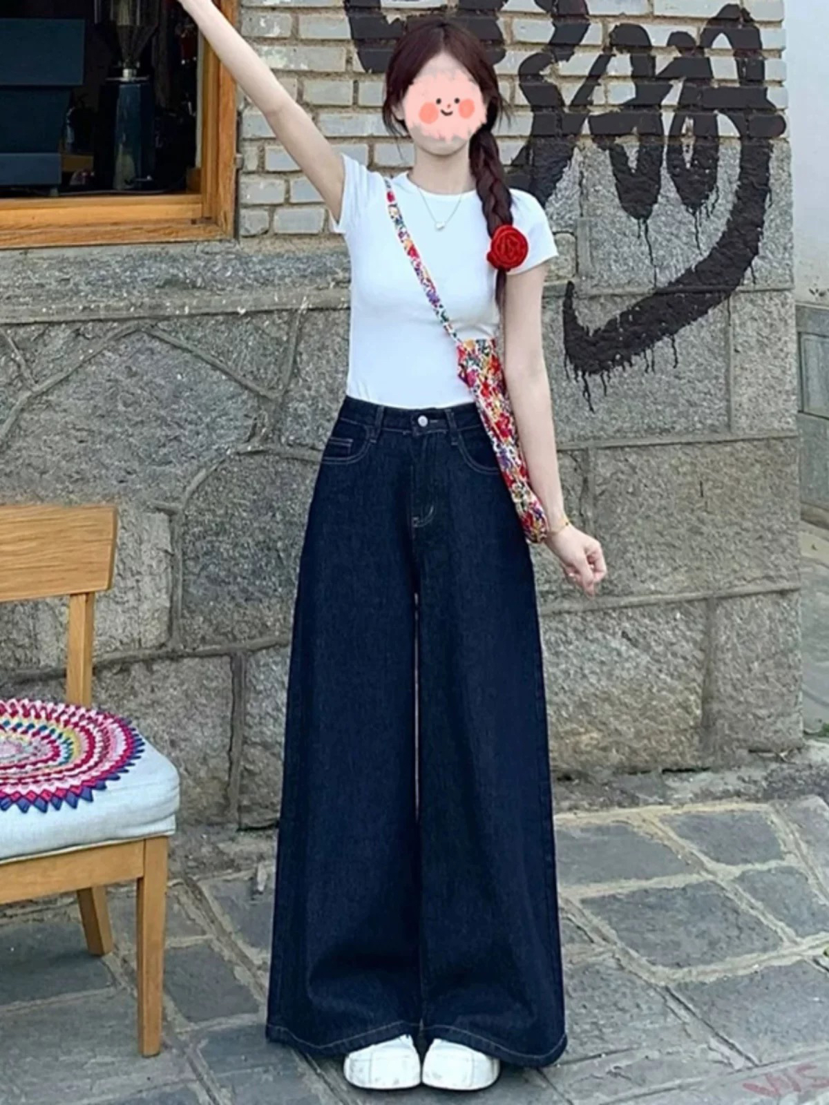 水泥灰美式阔腿牛仔裤女2025秋冬季加绒宽松高腰宽松显瘦大码拖地