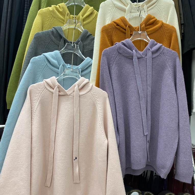 迎迎家 秋冬新款韩版宽松纯色百搭休闲保暖打底连帽毛衣外套