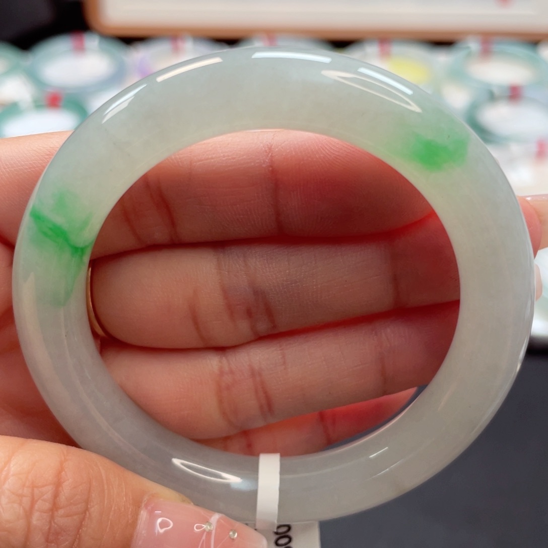 【闪购商品】翡翠手镯未镶嵌51冰润白底青圆条7号