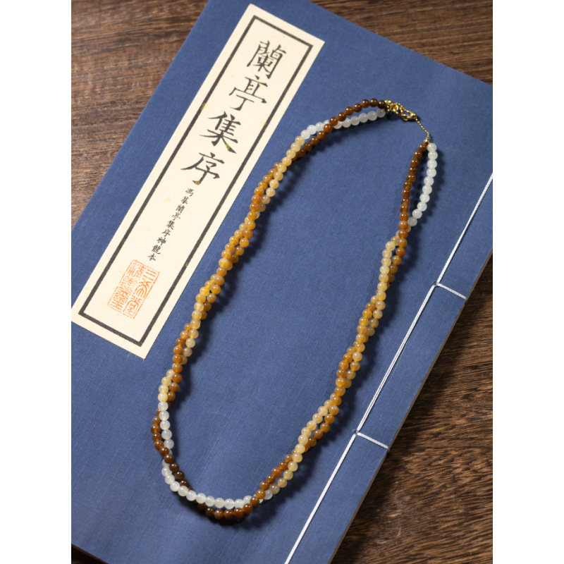 LIGHTHOUSE 日照金山·4.0mm渐变糖玉和田玉双层珠串项链