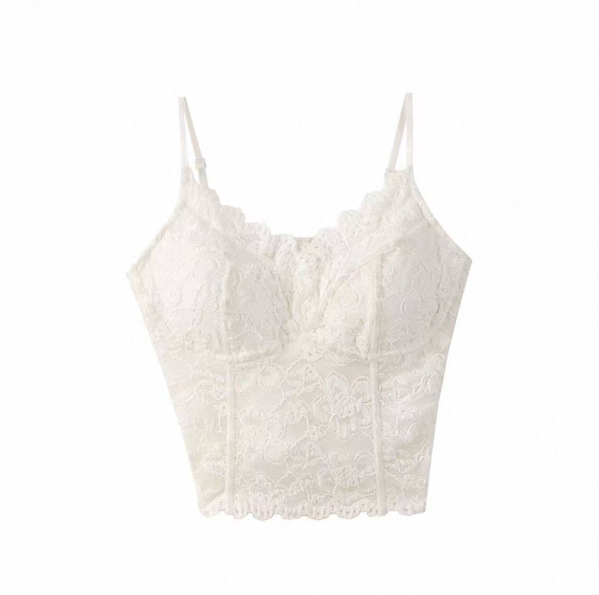 【蕾丝美背】法式老钱风清新防走光吊带背心白色时尚聚拢内搭短款
