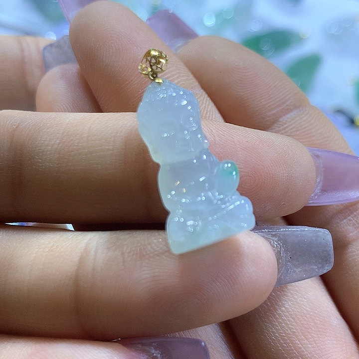 翡翠18K金镶嵌颈饰天然翡翠A货吊坠