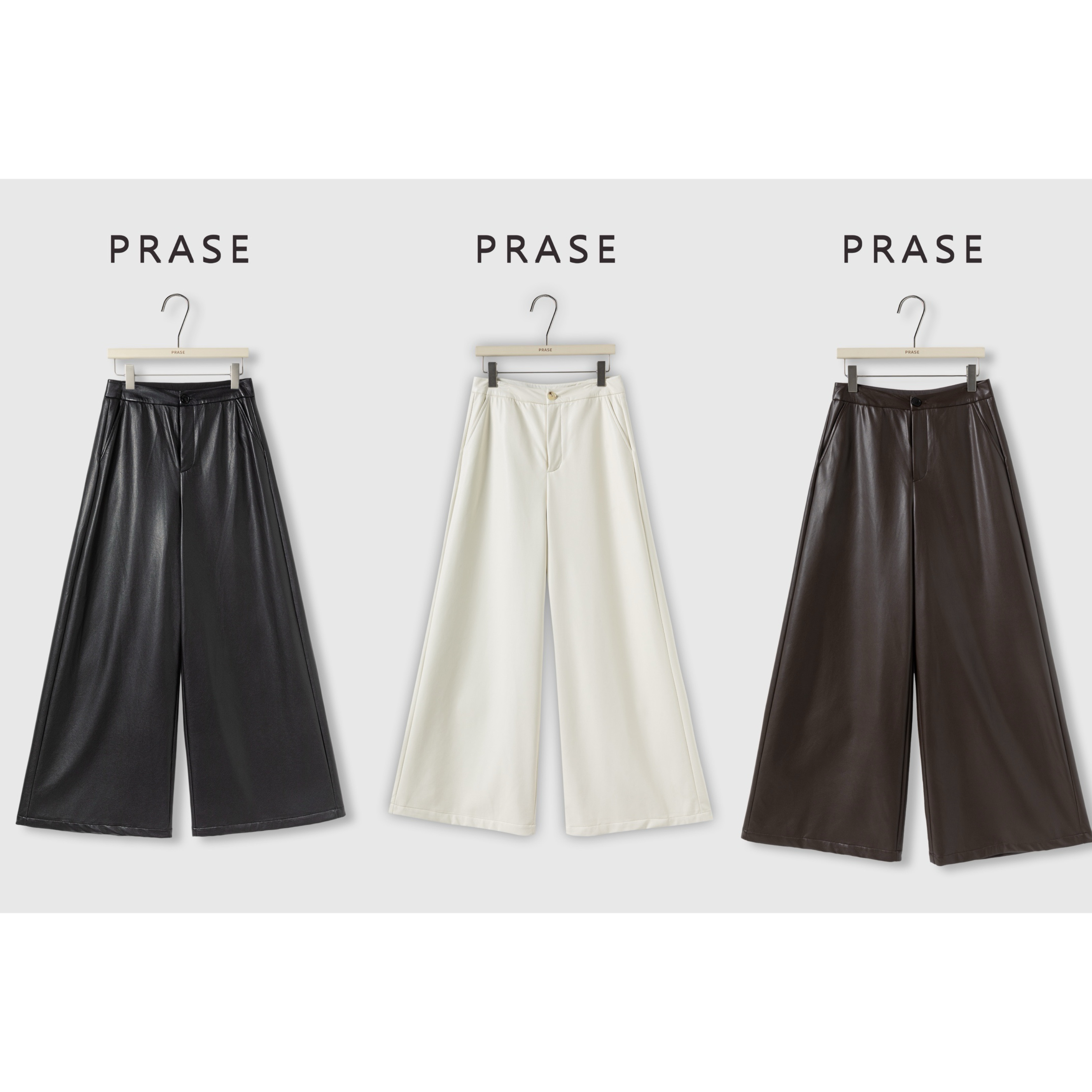 PRASE·杨杨【旷野派对】摩登高级感时尚简约直筒阔腿皮裤PR508S62