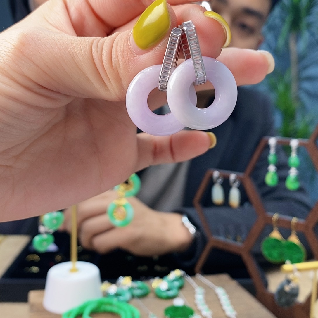 翡翠耳饰银S925镶嵌多样性一对