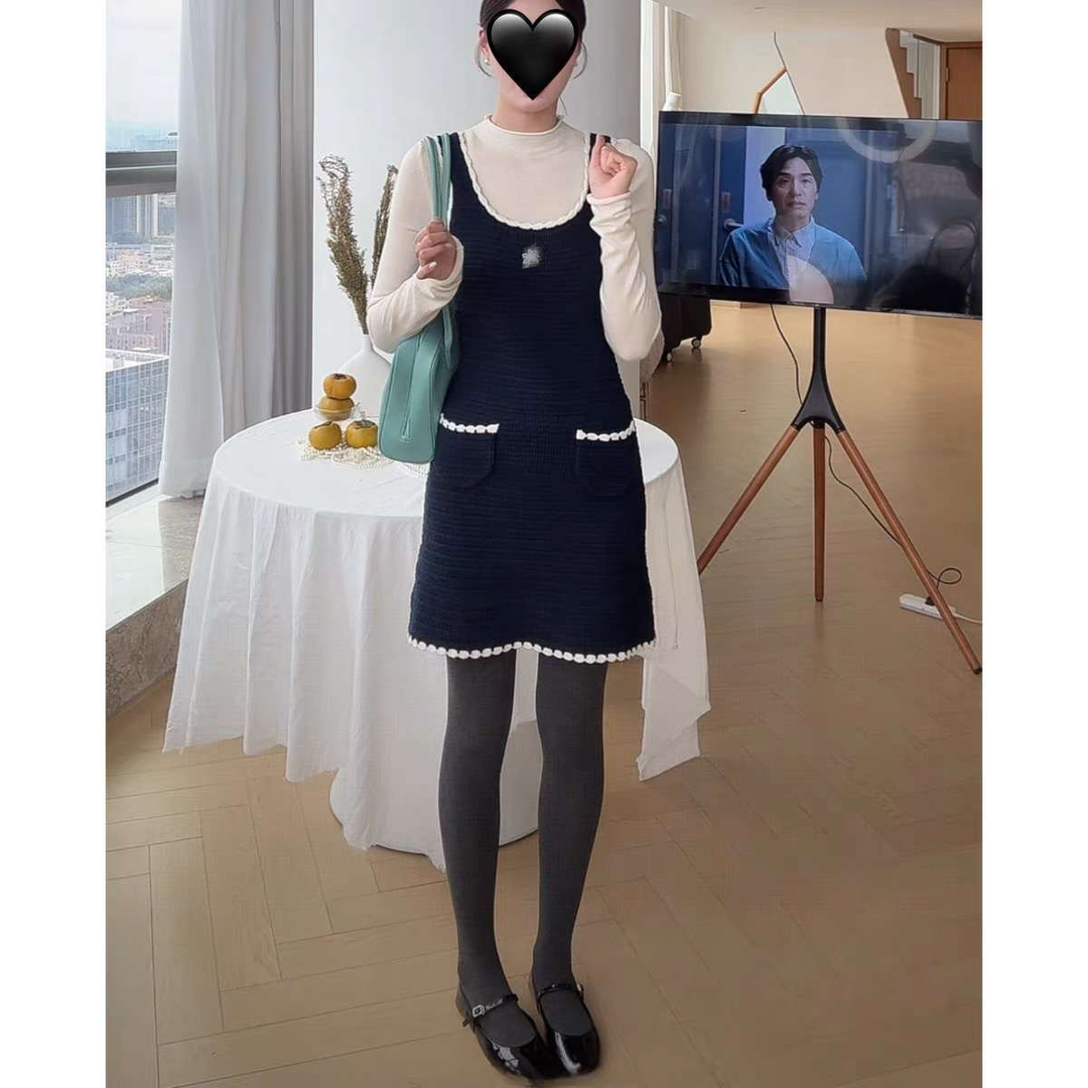雏菊庄园 daisy】法式毛织刺绣撞色边连衣裙