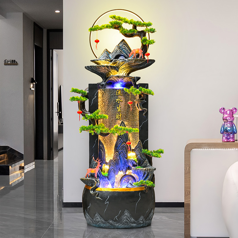 新中式流水生财摆件循环水鱼缸加湿器客厅入户玄关办公室落地景观