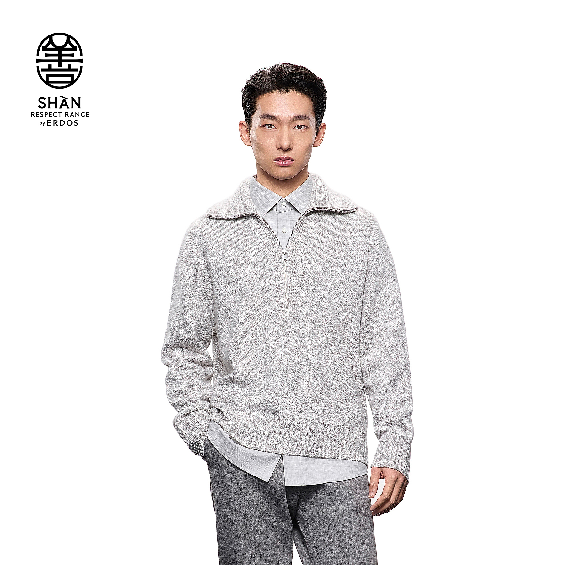 ERDOS 男装拉链樽领羊绒衫25年秋冬新品花纱厚款时尚百搭针织衫