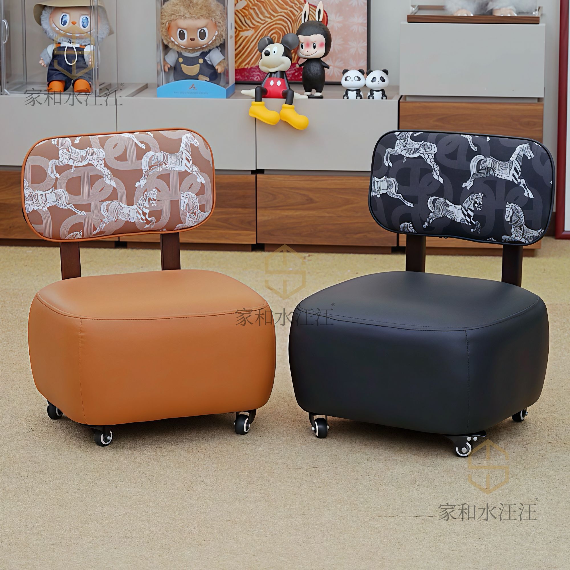 单张【新品豆腐罗马凳】艺术创意实用实木软包靠背小椅子溜溜椅