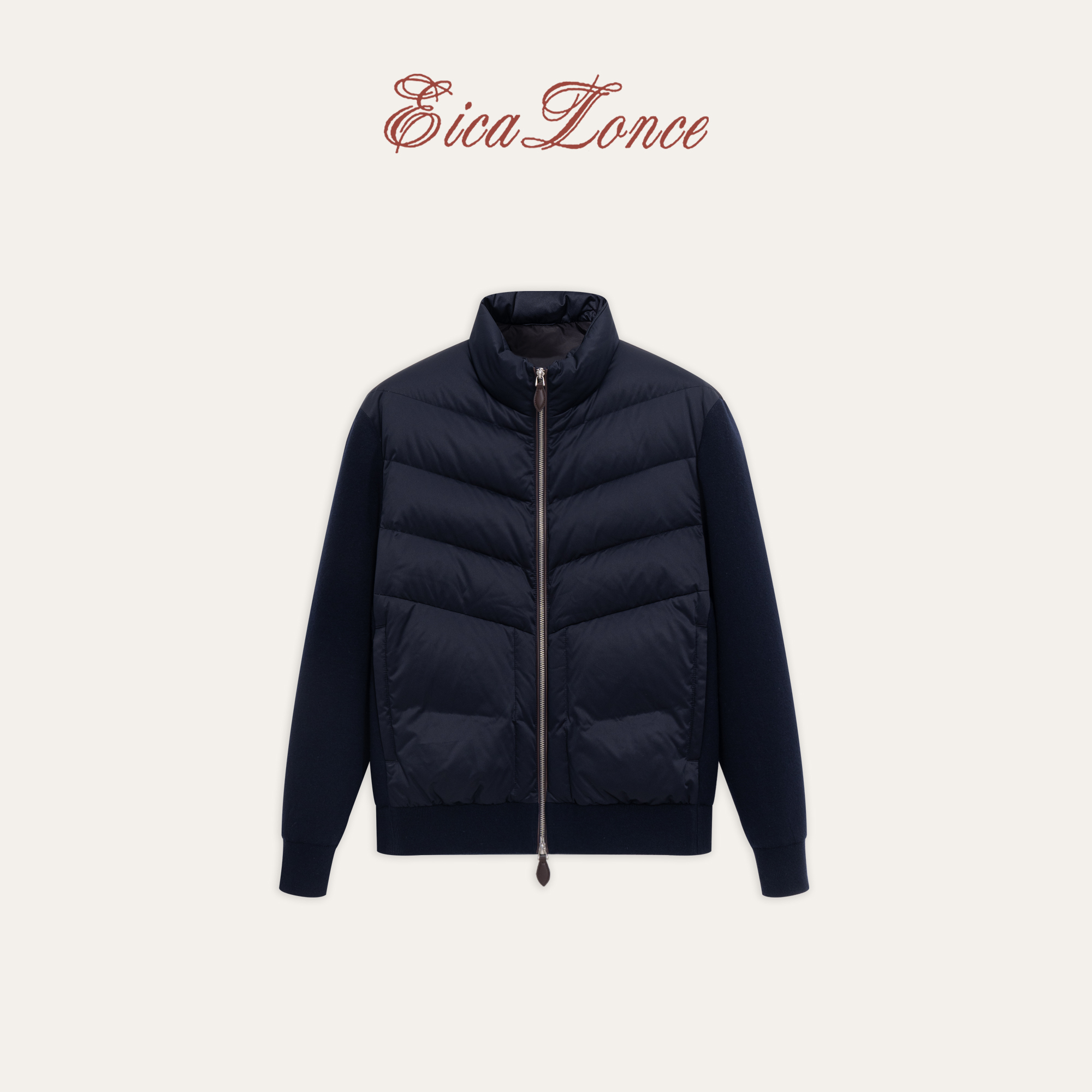 意卡伦萨 Eicalonc 布鲁行政款90白鹅绒加厚羊毛拼羊皮外套男7551