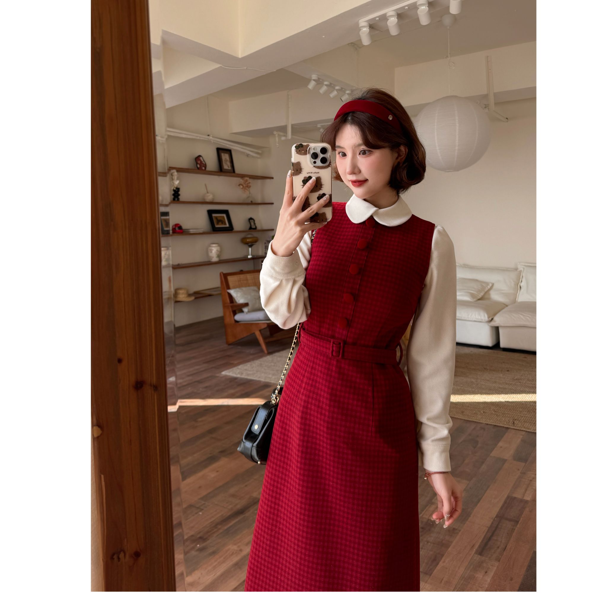 蕾英俊-酒心可可-冬季复古格纹裙收腰显瘦气质无袖背心裙-JFD7057