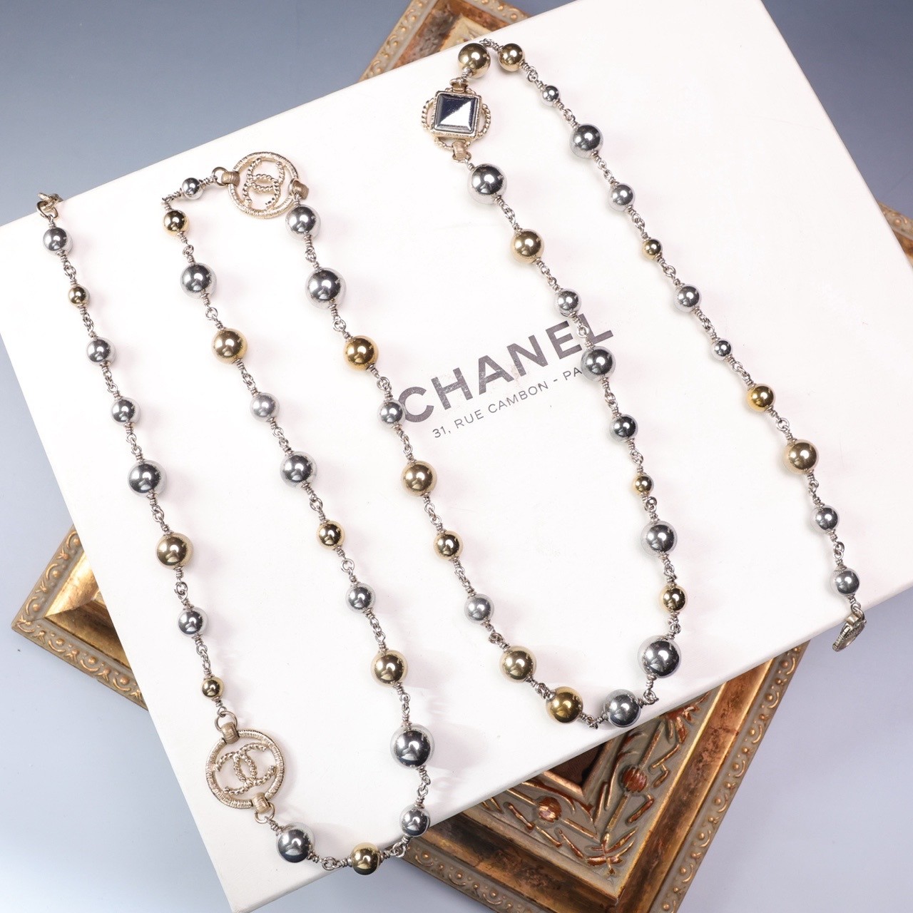 95新 Chanel/香奈儿 柚礼中古/香奈儿灰色项链lz512377