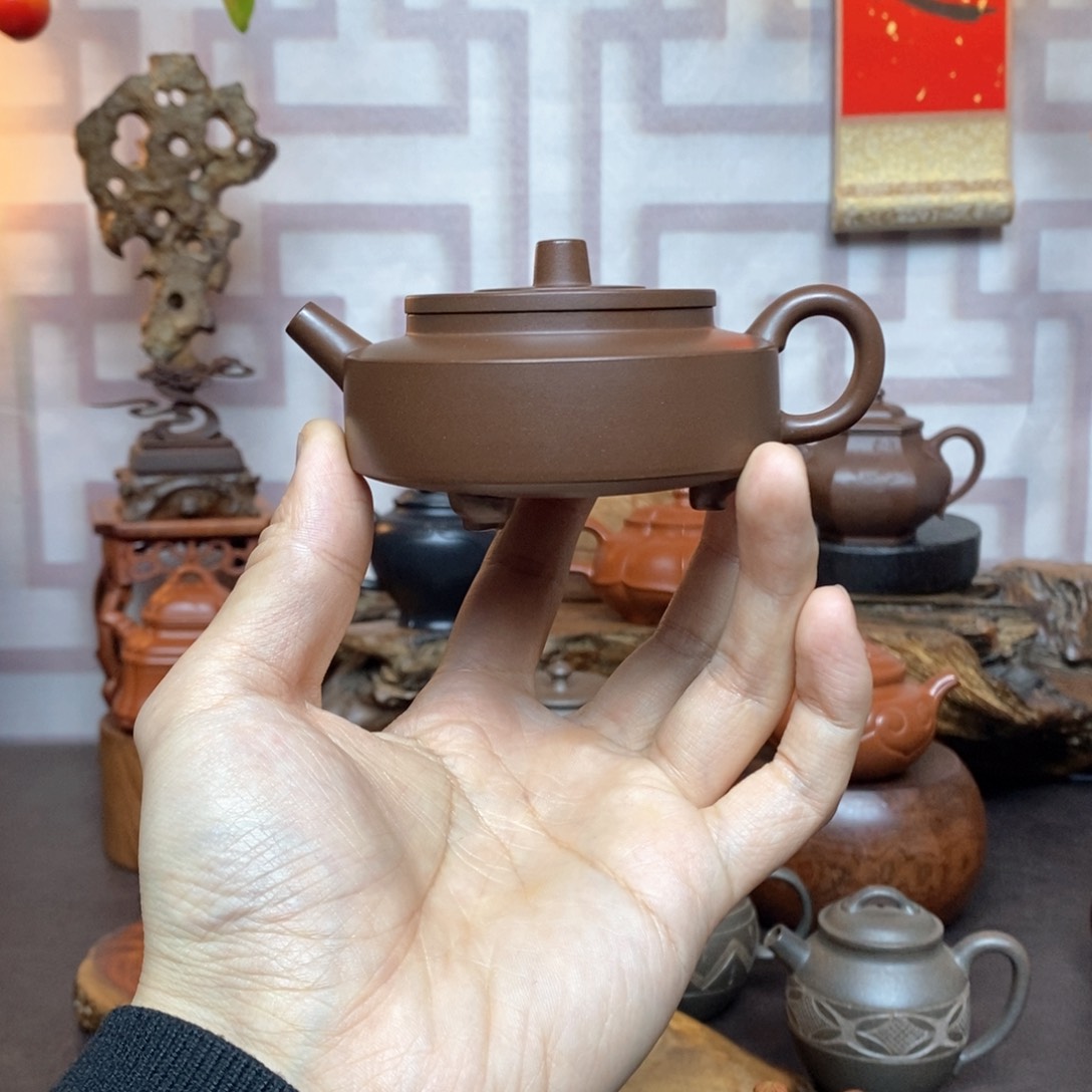 紫砂茶具紫泥三足周盘