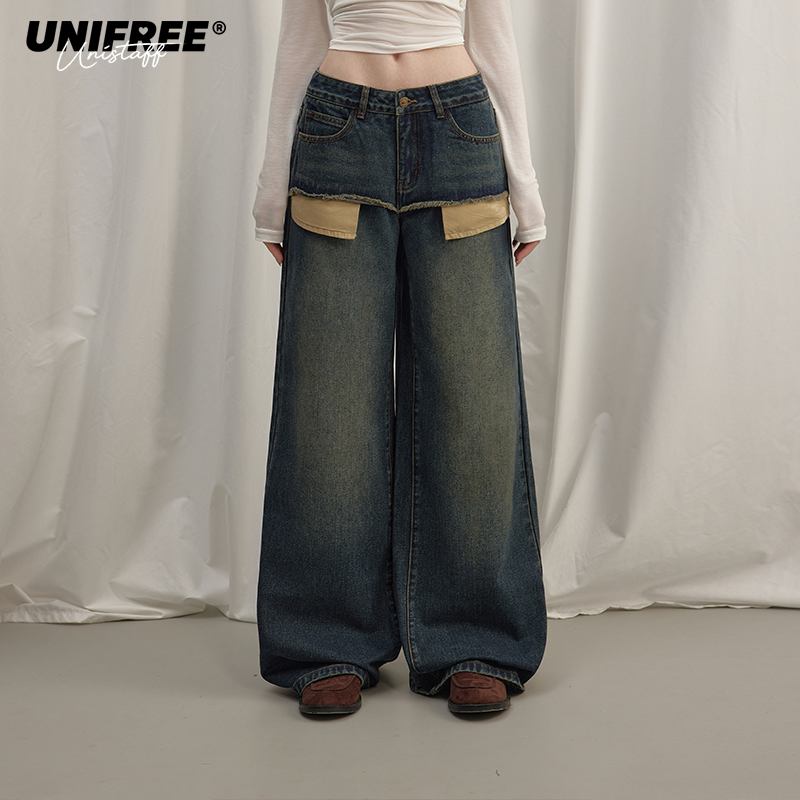 【金拐子专属】UNIFREE蓝色做旧牛仔裤U253P441G1G1