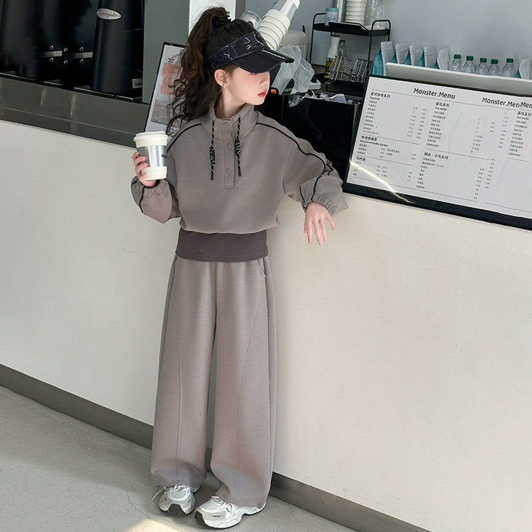 女童春装套装洋气2025新款中大童休闲运动潮酷假两件两件套小女孩