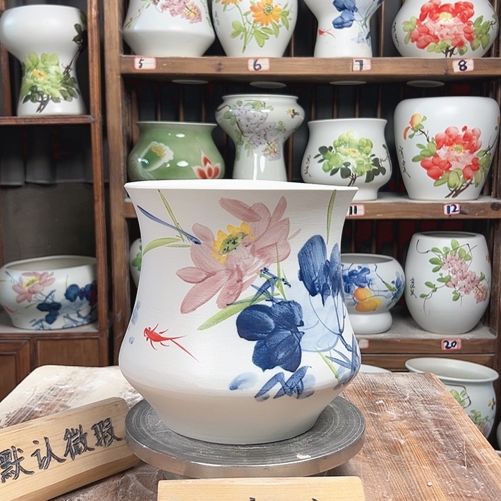 摆件小蛮腰青花荷花新款陶瓷大