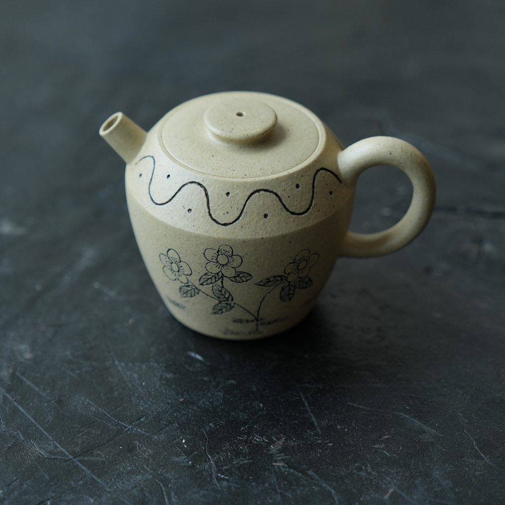 松泉茶器丨《白段刻绘巨轮》90cc 茶壶  yht0007