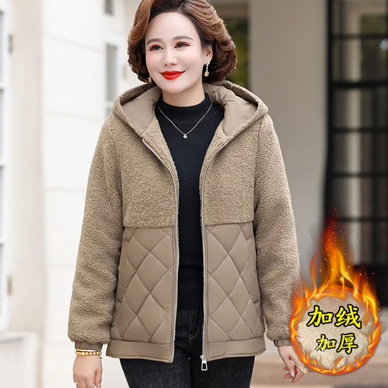 B187妈妈冬装外套新款中年女装秋冬短款加绒棉衣洋气冬季加厚棉袄