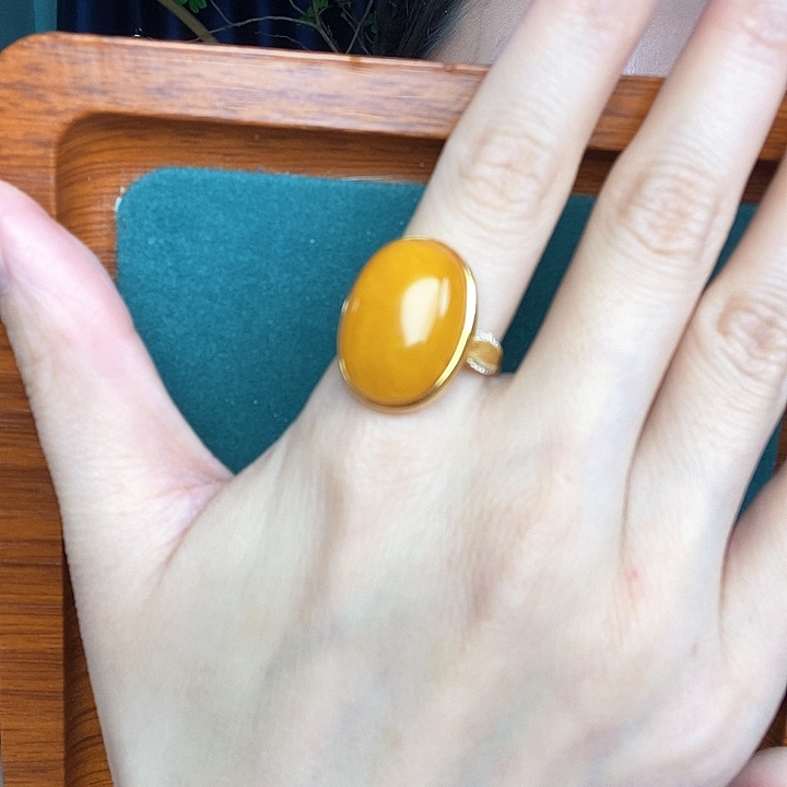 蜜蜡戒指银S925镶嵌戒指