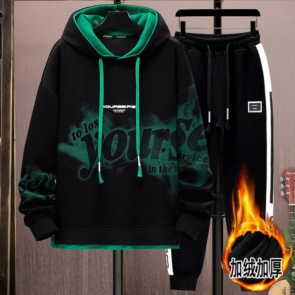 时尚潮流卫衣运动裤两件套男装秋冬季新款套装男士外套裤子潮牌