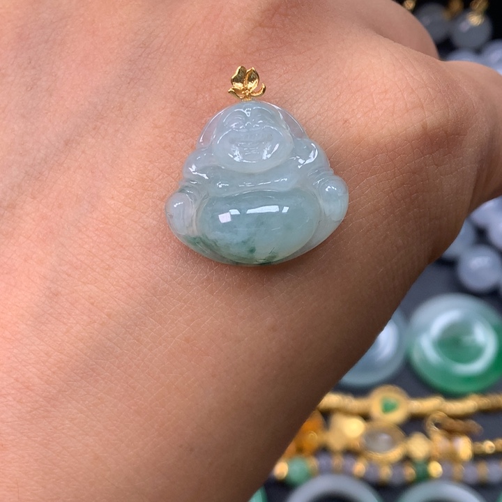 翡翠18K金镶嵌颈饰佛公