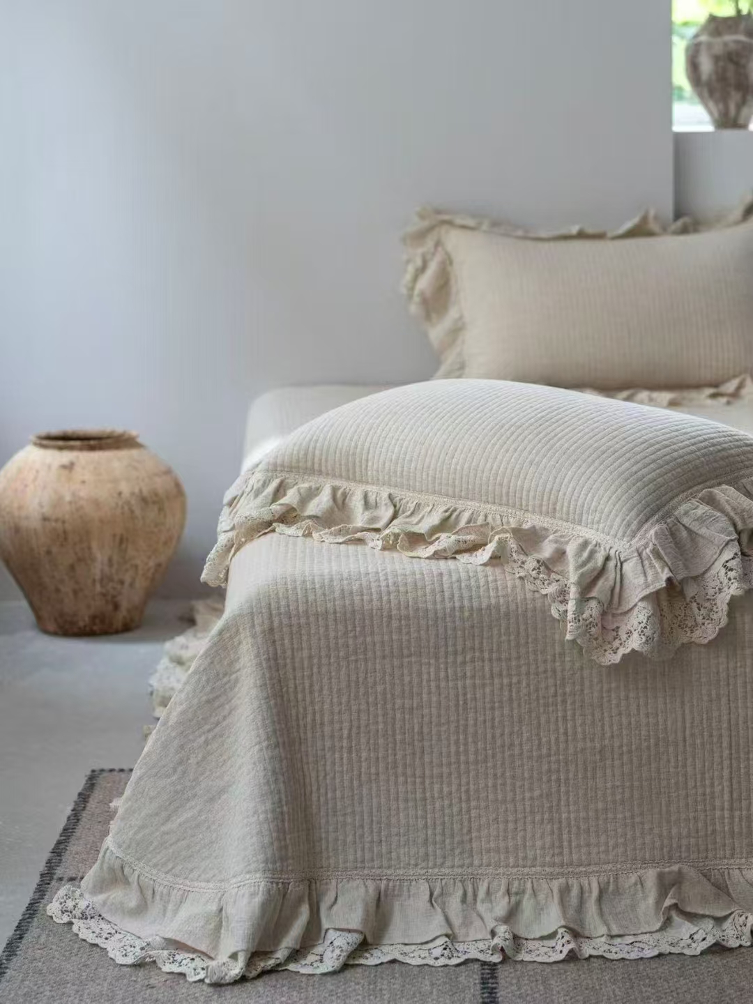 欧美原单乱纹棉麻夏被床盖四件套